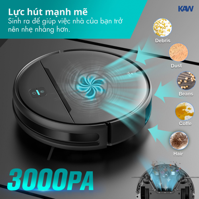Robot Hút Bụi KAW 248A – Máy hút bụi lau nhà tự động, lực hút mạnh, điều khiển qua app, làm sạch hiệu quả