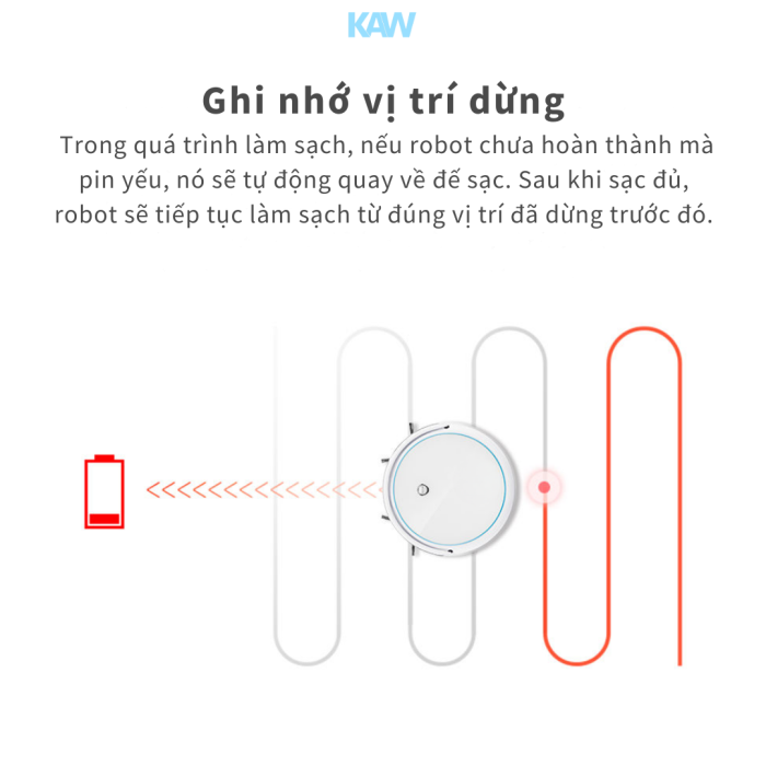 Robot Hút Bụi Lau Nhà KAW 249B - Điều Hướng Gyro, Lực Hút 2600Pa, Hoạt Động 120 Phút