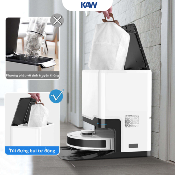 Robot Hút Bụi Lau Nhà Tự Đổ Rác KAW 249D LDS Slam 5200mAh Lực Hút Mạnh