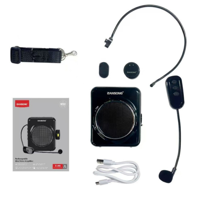 Máy Trợ Giảng ZANSONG M90 Cao Cấp Chống Hú 20W - Âm Thanh To Rõ, Trọn Bộ Mic Không Dây/Cài Áo