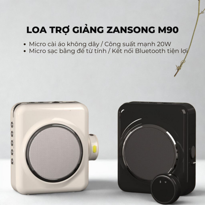 Máy Trợ Giảng ZANSONG M90 Cao Cấp Chống Hú 20W - Âm Thanh To Rõ, Trọn Bộ Mic Không Dây/Cài Áo