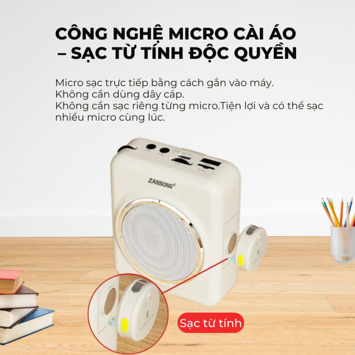 Máy Trợ Giảng ZANSONG M90 Cao Cấp Chống Hú 20W - Âm Thanh To Rõ, Trọn Bộ Mic Không Dây/Cài Áo