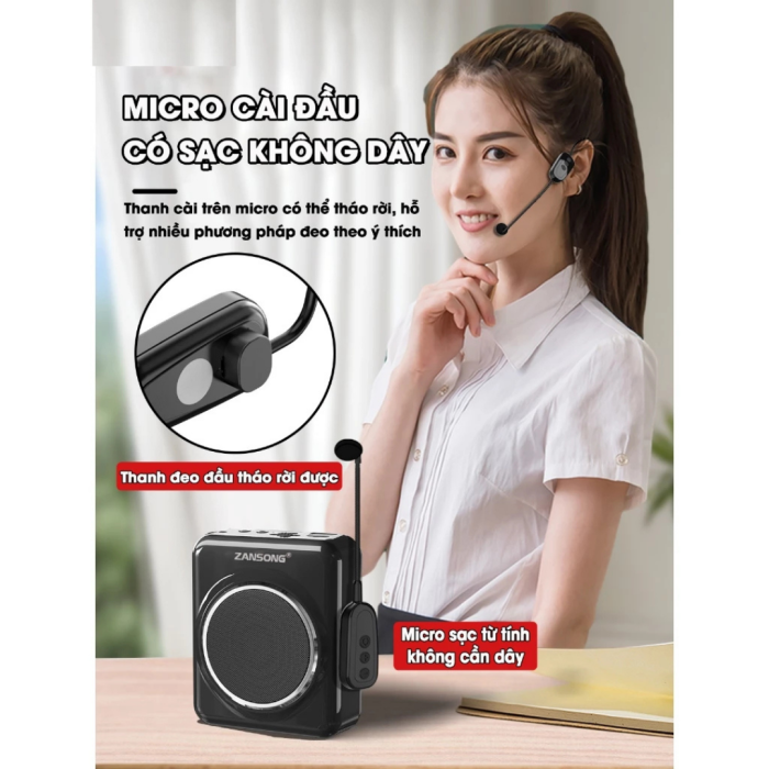 Máy Trợ Giảng ZANSONG M90 Cao Cấp Chống Hú 20W - Âm Thanh To Rõ, Trọn Bộ Mic Không Dây/Cài Áo