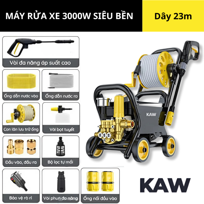 Máy rửa xe KAW 335A lõi đồng, Công suất lớn, Siêu bền, Áp lực mạnh, Làm sạch mọi vết bẩn
