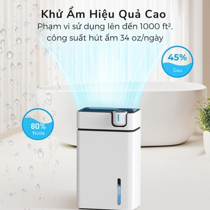 Máy Hút Ẩm Mini CT17 - Dung Tích 2.5L, Công Suất 1000ml/Ngày, Tích Hợp Ion Âm Lọc Không Khí & Khử Mùi.
