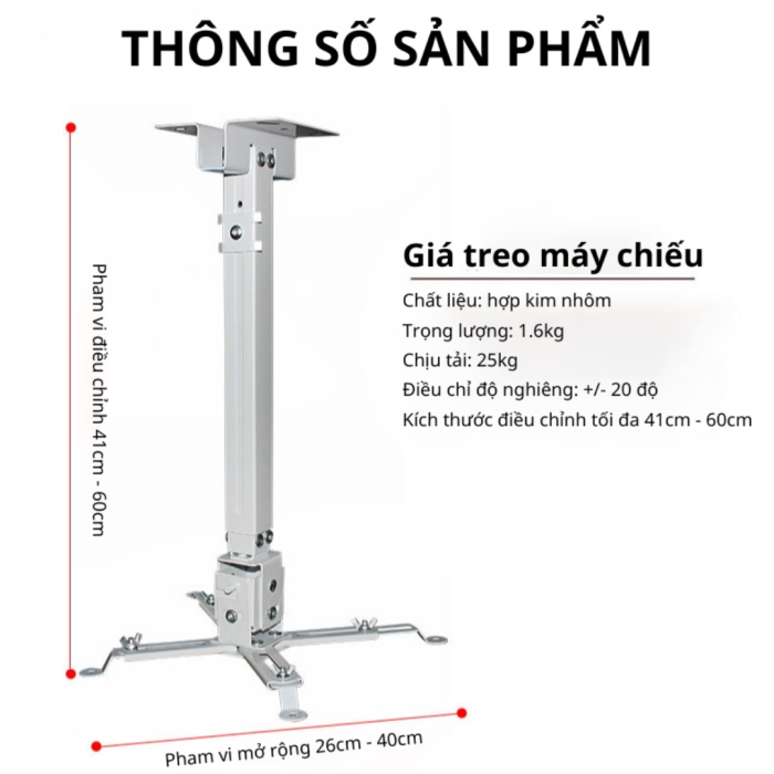 Giá Treo Máy Chiếu 65cm Đa Năng KAW - Xoay 360 Độ, Chịu Tải 20kg (Điều Chỉnh 41-60cm)