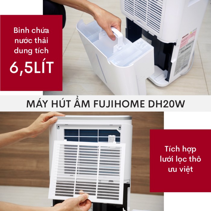 Máy Hút Ẩm FujiHome DH20W - Công Suất 20L, Bình Chứa Khủng 6.5L