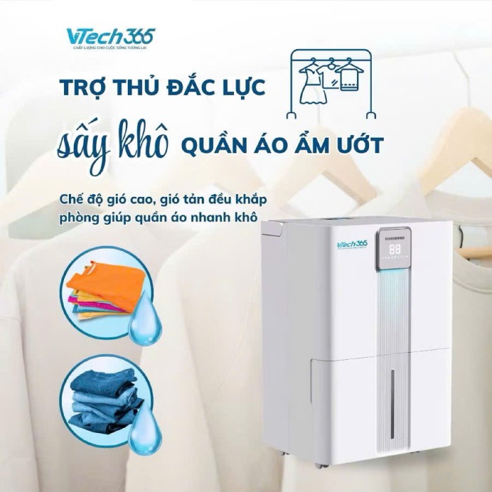 Máy Hút Ẩm JPTATO Vtech365 VT-HA350-W - Công Suất Mạnh, Vận Hành Êm