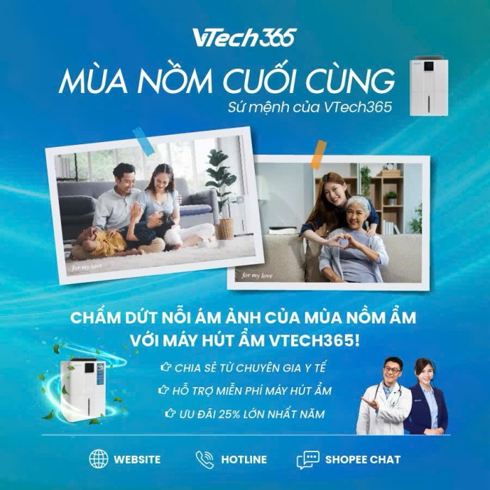 Máy Hút Ẩm JPTATO Vtech365 VT-HA350-W - Công Suất Mạnh, Vận Hành Êm