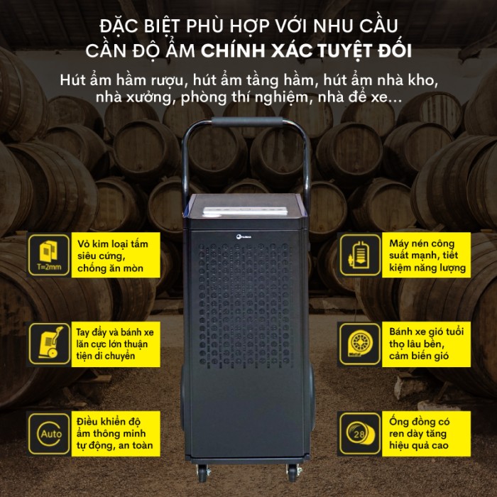 Máy hút ẩm công nghiệp Fujihaia DH70BL - Công suất lớn, Vận hành bền bỉ