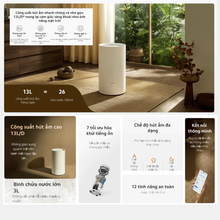 Xiaomi Smart Dehumidifier 13L - Máy hút ẩm thông minh, chạy cực êm