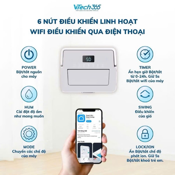 Máy Hút Ẩm JPTATO Vtech365 VT-HA350-W - Công Suất Mạnh, Vận Hành Êm