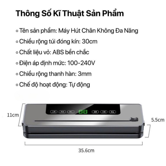 Máy Hút Chân Không KAW K5 – Hút Tự Động, Tích Hợp Dao Cắt Túi, Hàn 30cm, Khử Trùng UV, Đa Năng Cho Gia Đình