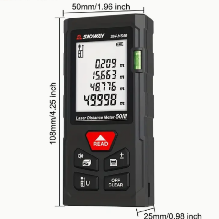 Thước Đo Khoảng Cách Laser SW-MS100 100m – Máy Đo Laser Chính Xác Cao, Đo Diện Tích & Thể Tích, Lưu 99 Dữ Liệu