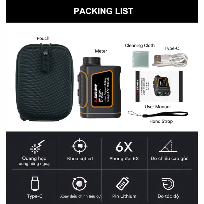 Ống Nhòm Đo Khoảng Cách Laser KAW RF1500 1500m – Máy Đo Laser 6X, Đo Xa Chính Xác, Pin Sạc