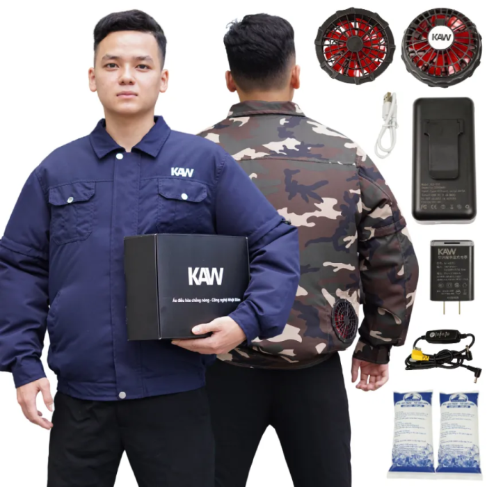Combo Áo Điều Hòa KAW 559D Kèm Quạt KAW 12V Và Pin 35.000mAh – Bộ Làm Mát 3 Cấp Độ, Chống Nắng UV, Chính Hãng Kèm Phụ Kiện