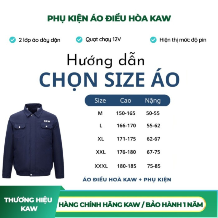 Combo Áo Điều Hòa KAW 559D Kèm Quạt KAW 12V Và Pin 35.000mAh – Bộ Làm Mát 3 Cấp Độ, Chống Nắng UV, Chính Hãng Kèm Phụ Kiện