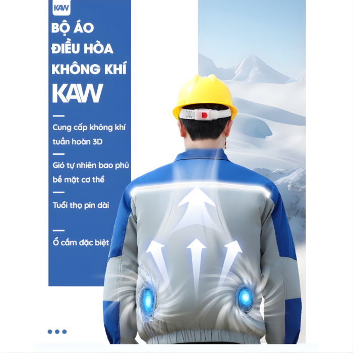 COMBO ÁO ĐIỀU HÒA KAW 558M CHÍNH HÃNG MÀU XANH THAN – PIN 20.000mAh, QUẠT GIÓ 3 CẤP, LÀM MÁT 10-12H