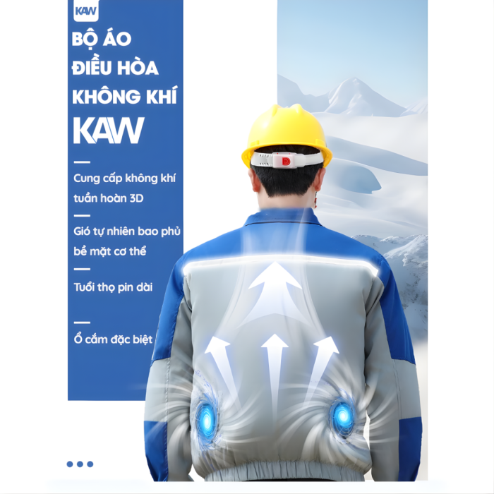 COMBO ÁO ĐIỀU HÒA KAW 558M XÁM ĐEN CAO CẤP – PIN 20.000mAh, QUẠT KÉP 3 CHẾ ĐỘ, GIẢM NHIỆT NHANH 10-12H