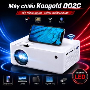 Máy Chiếu Mini KAW Koogold 002C Màu Trắng - Chính Hãng KAW, Nhỏ Gọn, Đèn LED Độ Bền Cao
