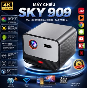 Máy Chiếu DLP Sky 909 – Độ Sáng 2200 ANSI, Android 11, Hỗ Trợ 3D 