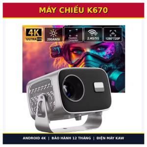 Máy Chiếu Android 4K K670 KAW - Độ Sáng 200 ANSI Lumens, Kết Nối WiFi Bluetooth, Chiếu Màn Hình Lớn Giá Rẻ copy