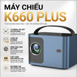 Máy chiếu thông minh KAW K660 Plus  – Thiết kế quai xách, Android 9 mượt mà, tự động lấy nét
