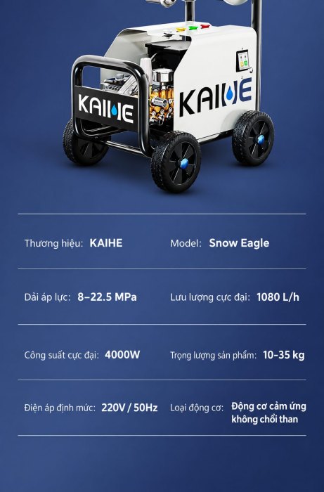 Máy Rửa Xe Cao Áp KAIHE Snow Eagle 190 4000W, Động Cơ Cảm Ứng, Dây Cao Áp 15m