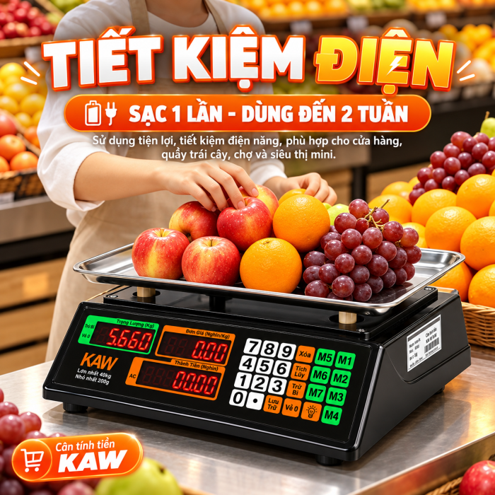 Cân điện tử tính tiền chống nước KAW cao cấp, Màn hình lớn, Dễ sử dụng