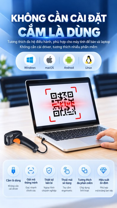 Máy Quét Mã Vạch Cầm Tay KAW NLS-HR22 Đọc Mã 1D/2D, QR Code Trên Giấy Và Màn Hình, Chống Rơi 1.2m