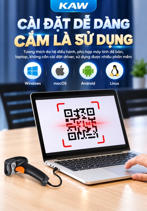 Máy Quét Mã Vạch 2D KAW NLS-OY20 Có Dây USB, Đọc QR Code Trên Màn Hình Điện Thoại, Chuẩn IP42