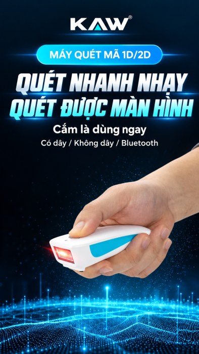 Máy Quét Mã Vạch Mini KAW C Series Không Dây Bluetooth + 2.4G, Đọc Mã 1D/2D, Quét Màn Hình, Pin 1200mAh