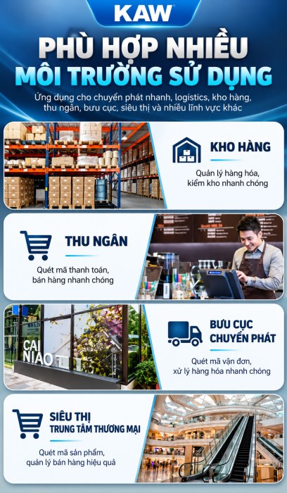 Máy Quét Mã Vạch Mini KAW C Series Không Dây Bluetooth + 2.4G, Đọc Mã 1D/2D, Quét Màn Hình, Pin 1200mAh