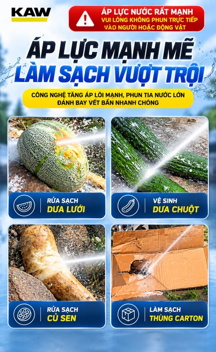 Máy Rửa Xe Cao Áp KAW 1200W Có Cuộn Ống, Động Cơ Lõi Đồng, Khung Kim Loại, Lưu Lượng 6L/Phút