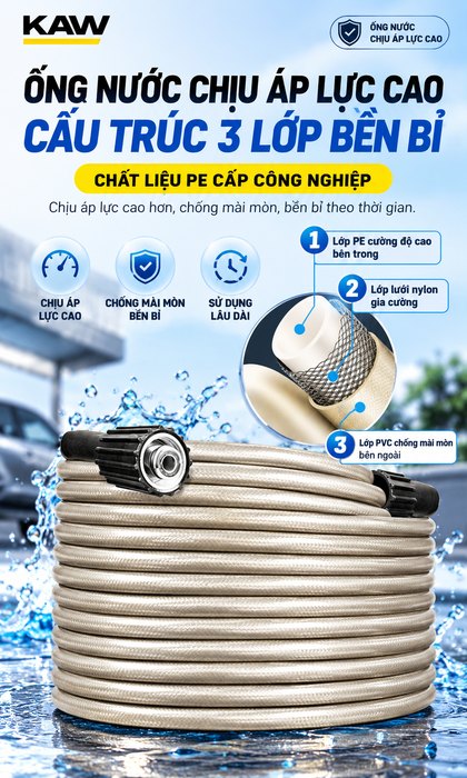 Máy Rửa Xe Cao Áp KAW 1200W Có Cuộn Ống, Động Cơ Lõi Đồng, Khung Kim Loại, Lưu Lượng 6L/Phút