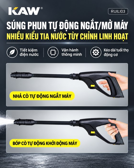 Máy Rửa Xe Cao Áp KAW 1200W Có Cuộn Ống, Động Cơ Lõi Đồng, Khung Kim Loại, Lưu Lượng 6L/Phút