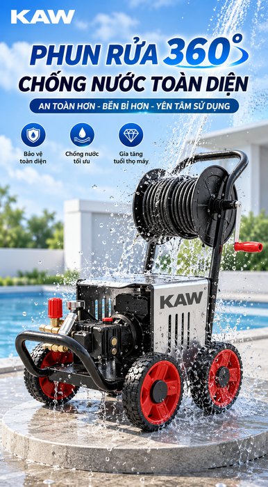 Máy Rửa Xe Cao Áp Thương Mại KAW 3000W Có Cuộn Dây, Đầu Bơm Trục Khuỷu Lõi Đồng, Phun Xa 8-15m