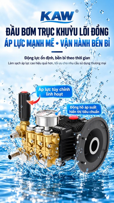 Máy Rửa Xe Cao Áp Thương Mại KAW 3000W Có Cuộn Dây, Đầu Bơm Trục Khuỷu Lõi Đồng, Phun Xa 8-15m
