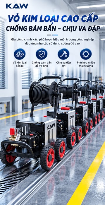 Máy Rửa Xe Cao Áp Thương Mại KAW 3000W Có Cuộn Dây, Đầu Bơm Trục Khuỷu Lõi Đồng, Phun Xa 8-15m