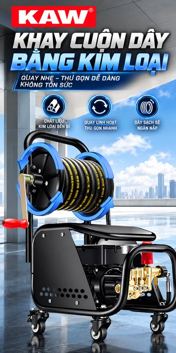 Máy Rửa Xe Cao Áp KAW 333X 2200W Có Cuộn Dây Kim Loại, Động Cơ Cảm Ứng Dây Đồng, Áp Lực 200Bar, 16L/Phút
