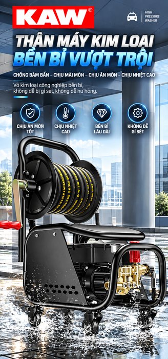 Máy Rửa Xe Cao Áp KAW 333X 2200W Có Cuộn Dây Kim Loại, Động Cơ Cảm Ứng Dây Đồng, Áp Lực 200Bar, 16L/Phút
