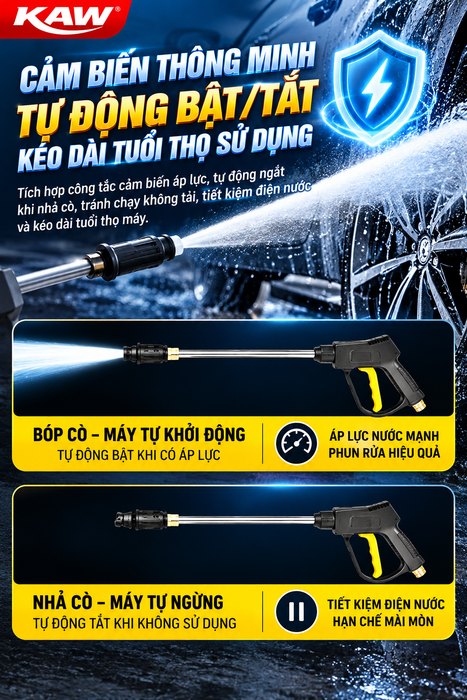 Máy Rửa Xe Cao Áp KAW 3600W Có Cuộn Dây 10m, Động Cơ Cảm Ứng Từ Dây Đồng, Đầu Bơm Trục Nghiêng 30MPa