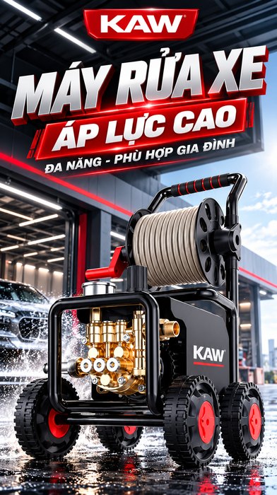 Máy Rửa Xe Cao Áp KAW 9800 Có Cuộn Dây, Động Cơ Cảm Ứng Không Chổi Than Lõi Đồng 2200W, Bánh Xe Lớn 120mm