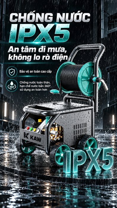Máy Rửa Xe Cao Áp KAW 9800 Có Cuộn Dây Thương Mại, Động Cơ Cảm Ứng, Khởi Động Mềm, Chống Nước IPX5