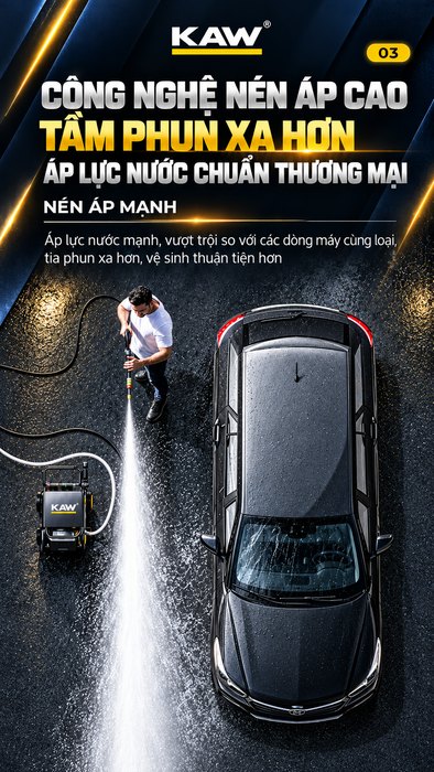 Máy Rửa Xe Cao Áp Thương Mại KAW 9KW Động Cơ Cảm Ứng Không Chổi Than, Đầu Bơm Trục Khuỷu Đồng Nguyên Chất, Áp Lực 25MPa