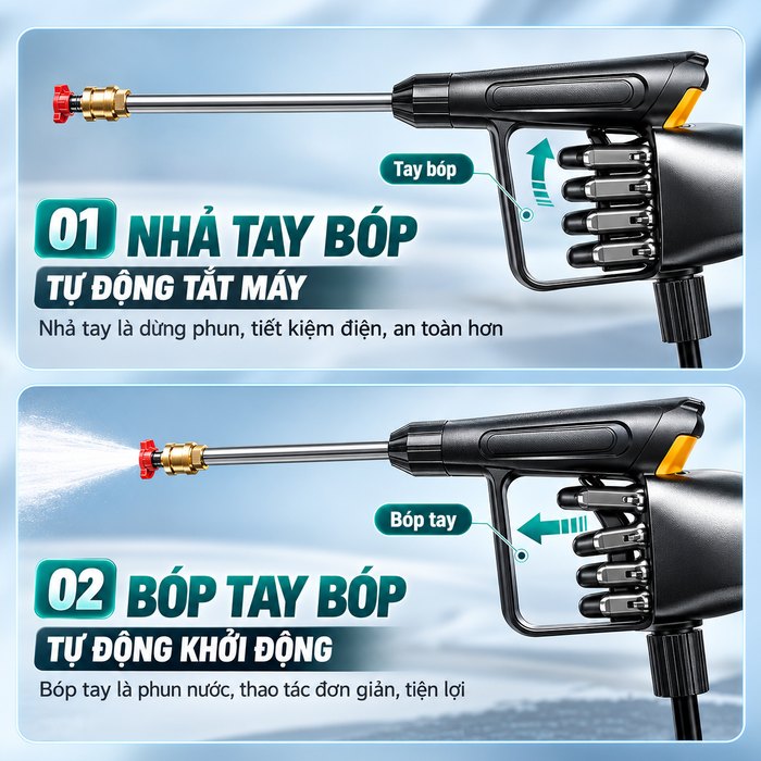 Máy Rửa Xe Cao Áp KAW AK01 Động Cơ Không Chổi Than Lõi Đồng, Vỏ Kim Loại, Hút Nước 2 Chế Độ, Dây 10m
