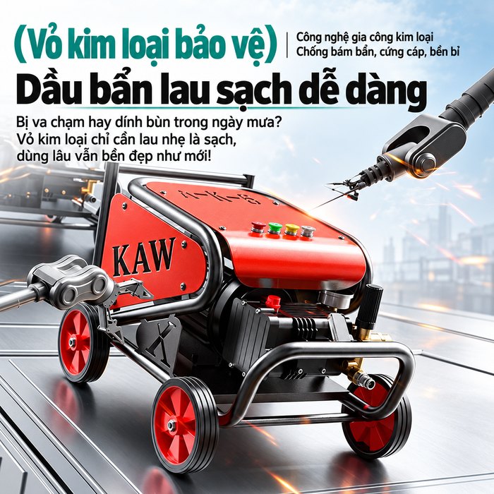 Máy Rửa Xe Cao Áp KAW AK01 Động Cơ Không Chổi Than Lõi Đồng, Vỏ Kim Loại, Hút Nước 2 Chế Độ, Dây 10m