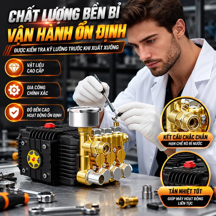 Máy Rửa Xe Cao Áp KAW Biến Tần 3.0kW Có Cuộn Dây, Động Cơ Nam Châm Vĩnh Cửu, Đầu Bơm Kinkard Ý, 380bar