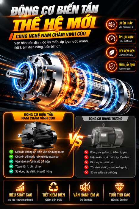 Máy Rửa Xe Cao Áp KAW Biến Tần 3.0kW Có Cuộn Dây, Động Cơ Nam Châm Vĩnh Cửu, Đầu Bơm Kinkard Ý, 380bar