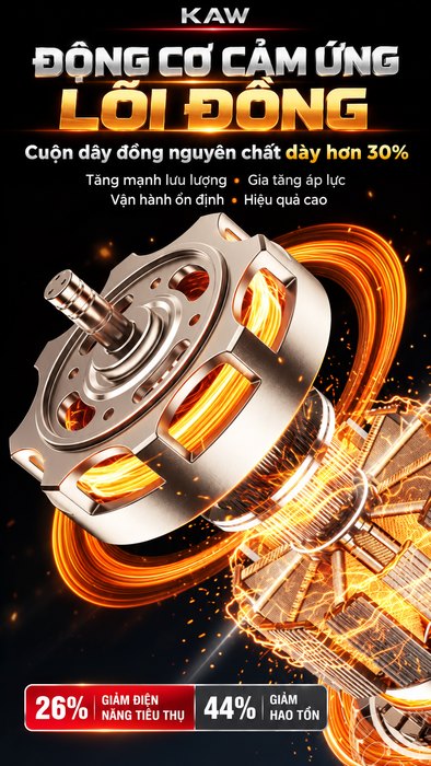 Máy Rửa Xe Cao Áp KAW Có Cuộn Dây, Động Cơ Cảm Ứng Lõi Đồng, Đầu Bơm Thương Hiệu Ý, 4 Bánh Xe